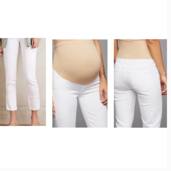 Mother Denim x P Collection Maternity Pony Boy Cropped Slim Jeans in White Sz 26 - Picture 3 of 16